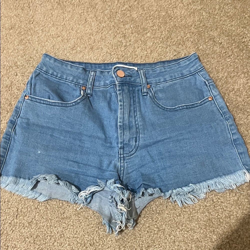 Forever 21 Light Blue High-Rise Distressed Denim Shorts